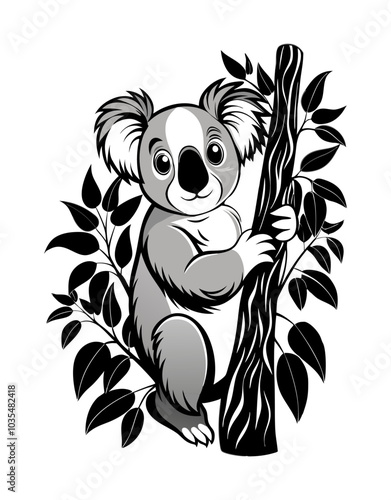 Koala bear clinging on a tree