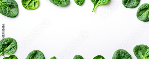 Fresh and Vibrant Spinach Leaves Framing a Clean White Background Perfect for Culinary and Health Imagery