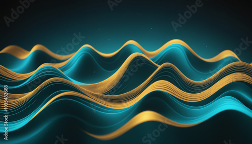 Wallpaper Mural An abstract digital art representation of flowing waves in blue and gold, perfect for backgrounds, modern designs, and tech-related projects. Torontodigital.ca
