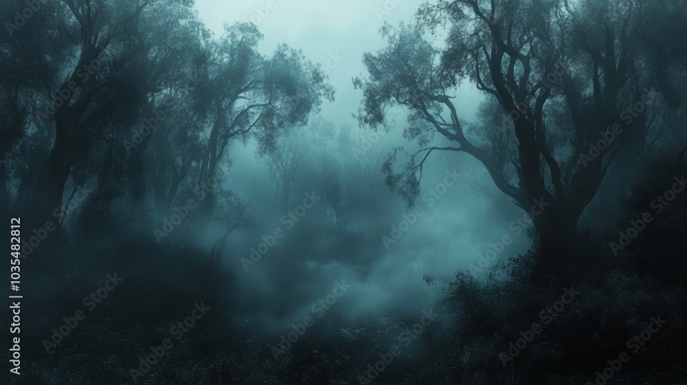 Dark forest with fog. Halloween theme background. Dark forest with fog. Halloween theme background.
