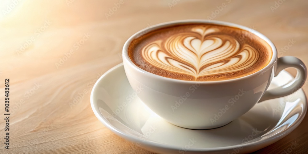 A steaming cup of latte art with a delicate heart design, nestled on a white saucer atop a warm wooden table, inviting a moment of calm and indulgence. A steaming cup of latte art with a delicate heart design, nestled on a white saucer atop a warm wooden table, inviting a moment of calm and indulgence.