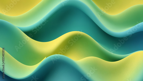 A vibrant abstract composition of wavy patterns in turquoise, yellow, and green, suitable for modern design projects, wallpapers, and summer-themed events. photo