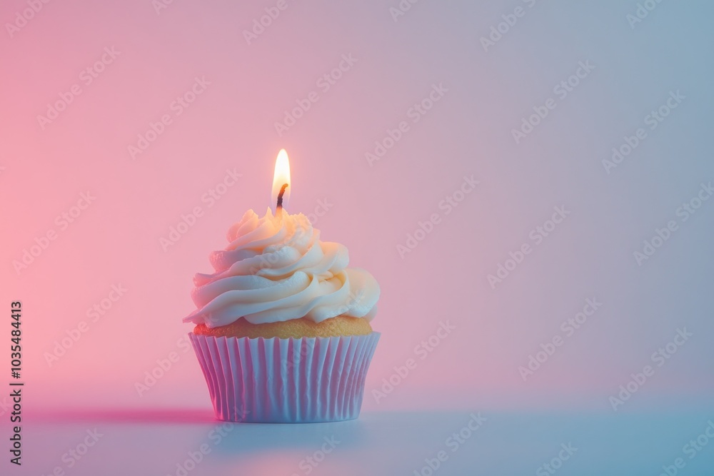 Delightful Cupcake with Frosting and Candle Flame