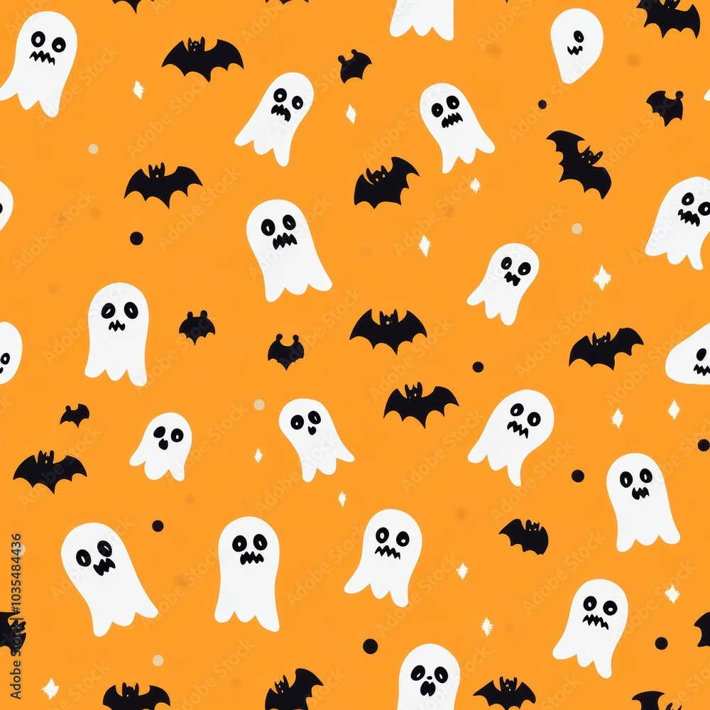 Cute ghost repetitive Halloween decoration pattern tile. Cute ghost repetitive Halloween decoration pattern tile.