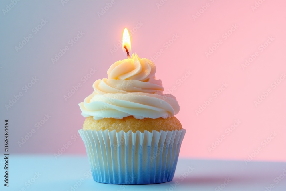Delightful Cupcake with Frosting and Candle Light Delightful Cupcake with Frosting and Candle Light