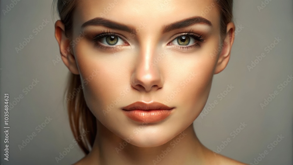 A woman's portrait with a focus on her captivating green eyes and flawless skin, highlighting natural beauty and flawless makeup artistry. A woman's portrait with a focus on her captivating green eyes and flawless skin, highlighting natural beauty and flawless makeup artistry.
