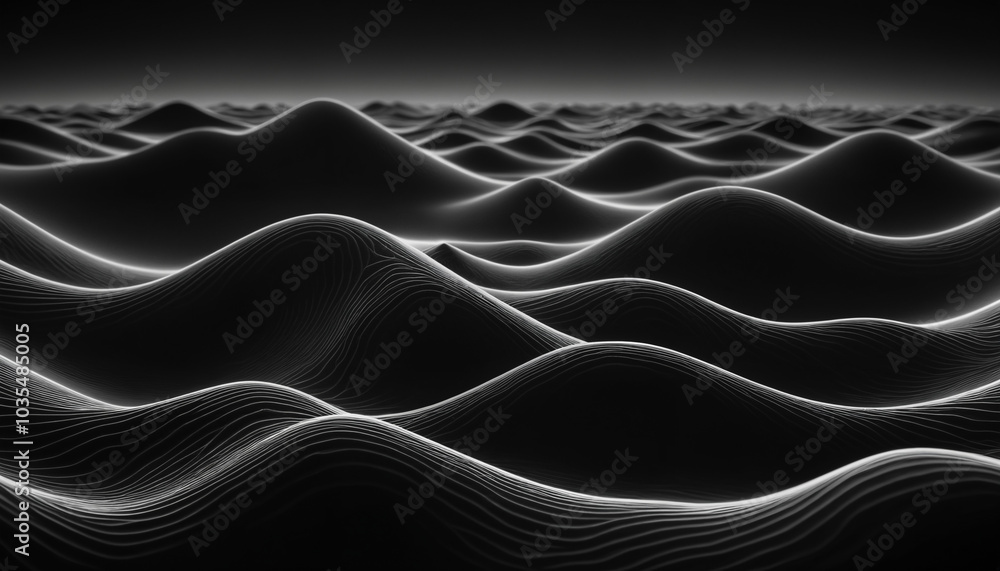 Abstract monochrome image of flowing waves, ideal for backgrounds, digital art, and modern design projects. Abstract monochrome image of flowing waves, ideal for backgrounds, digital art, and modern design projects.