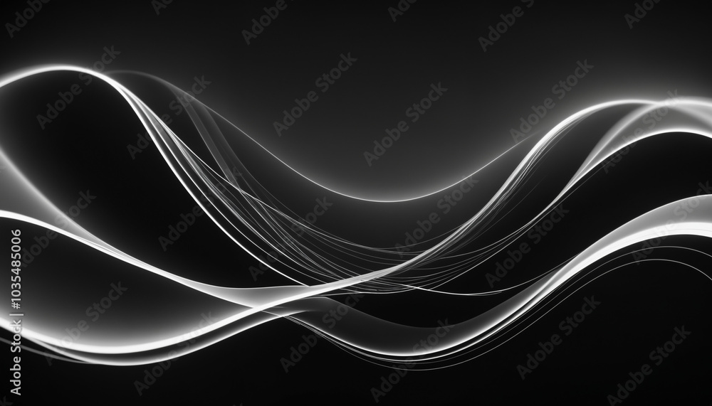 Obraz premium An abstract black and white composition featuring flowing light trails, ideal for digital art, wallpapers, and modern design projects.