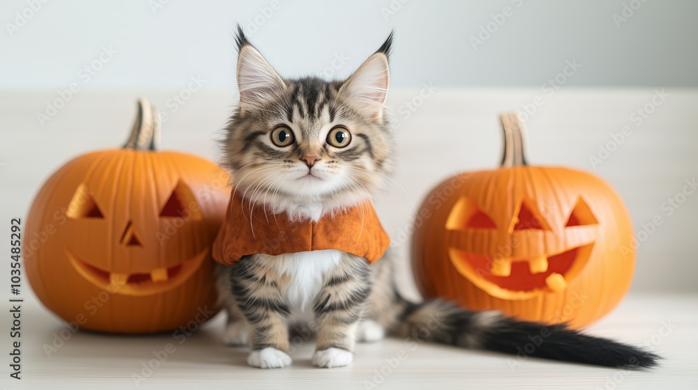 Cat dressed as a dinosaur, tail dragging behind it, funny and cute, standing in front of a carved pumpkin, soft lighting, humorous scene Cat dressed as a dinosaur, tail dragging behind it, funny and cute, standing in front of a carved pumpkin, soft lighting, humorous scene
