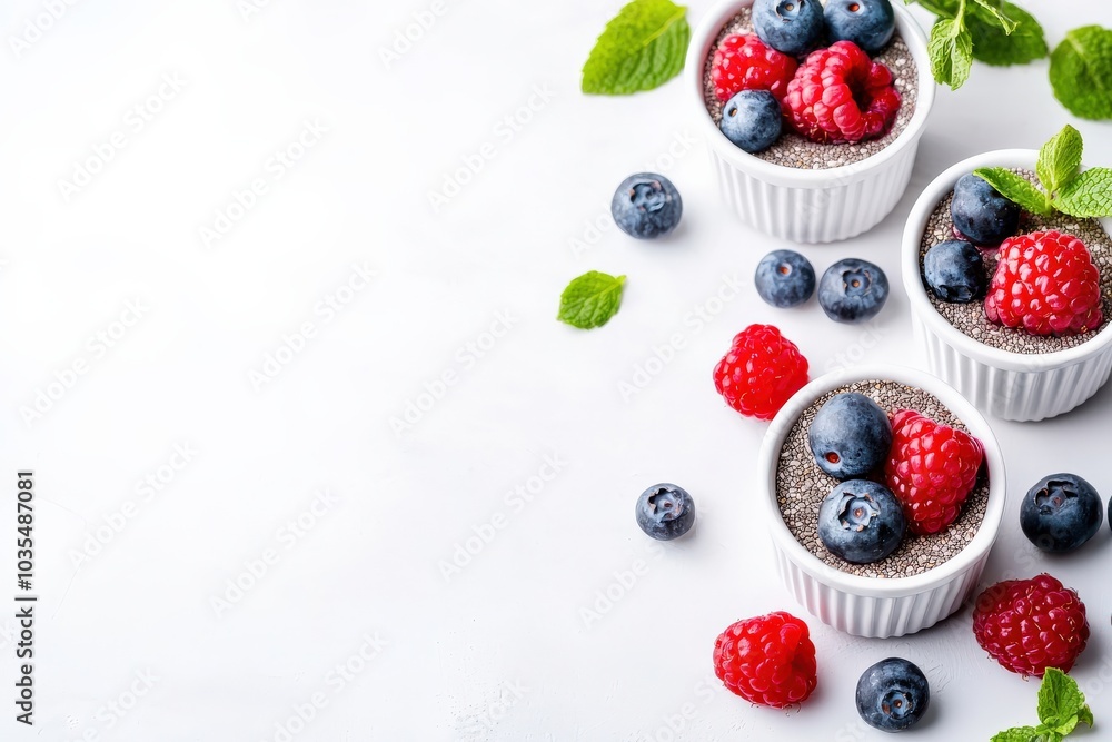 Deliciously Fresh and Healthy Berry Dessert A Perfect Blend of Raspberries and Blueberries Topped with Mint for a Refreshing Treat Deliciously Fresh and Healthy Berry Dessert A Perfect Blend of Raspberries and Blueberries Topped with Mint for a Refreshing Treat
