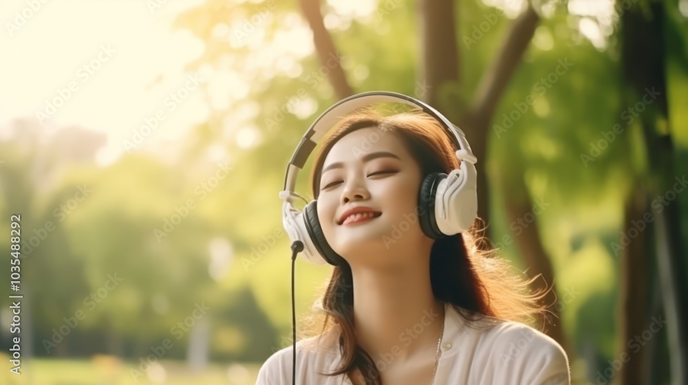 Woman Enjoying Music in the Park Woman Enjoying Music in the Park