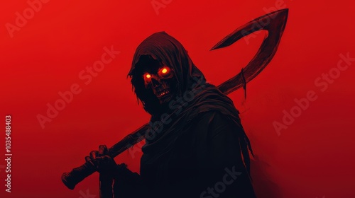 Grim reaper with scythe. Halloween theme poster.