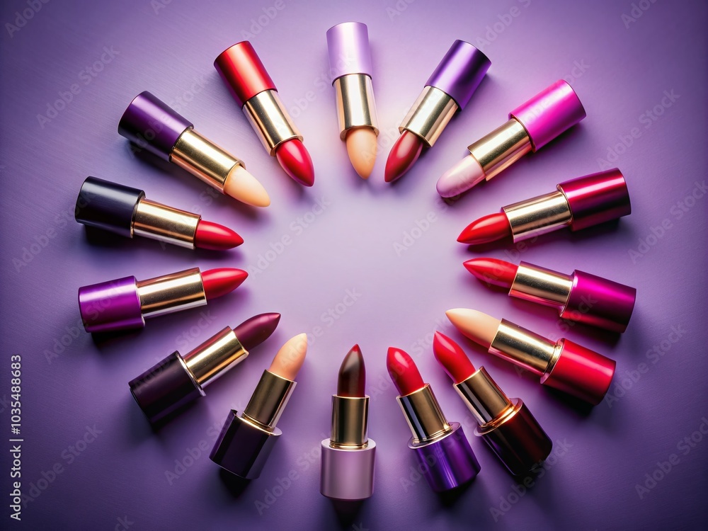 Night Photography of Lipstick Makeup in a Circle on Pastel Purple Background for Beauty Showcase Night Photography of Lipstick Makeup in a Circle on Pastel Purple Background for Beauty Showcase