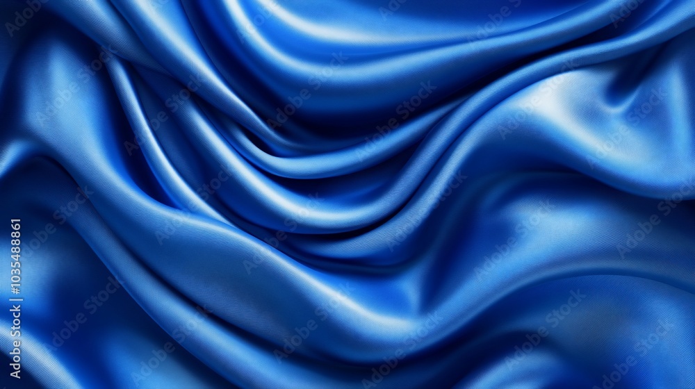 Obraz premium Smooth, flowing, blue satin fabric with soft, rippling waves.