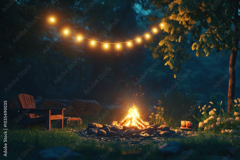 Fototapeta premium Cozy Night Campfire Scene with Friends Gathering
