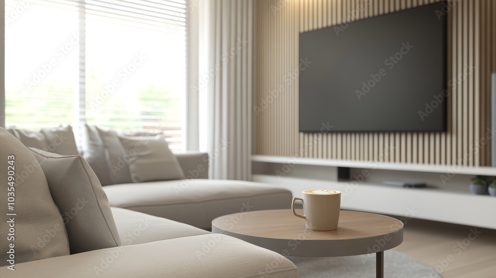 Modern Living Room Interior with a Cup of Coffee. Modern Living Room Interior with a Cup of Coffee.