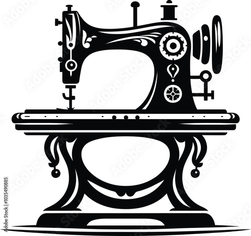 sewing machine vector illustration shilloutee with white Background 