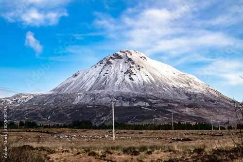 Aerial view of Mount Errigal in the winter, the highest mountain in Donegal - Ireland.