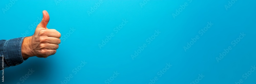 Hand with thumb up on blue background, minimalist banner design Hand with thumb up on blue background, minimalist banner design