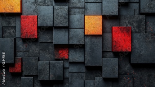 Black geometric flat design, top view, modern technology theme, 3D rendering, tricolor tone.