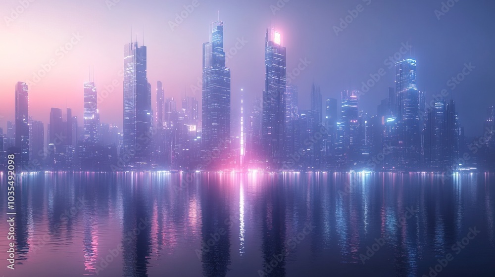 Fototapeta premium Futuristic Cityscape with glowing lines