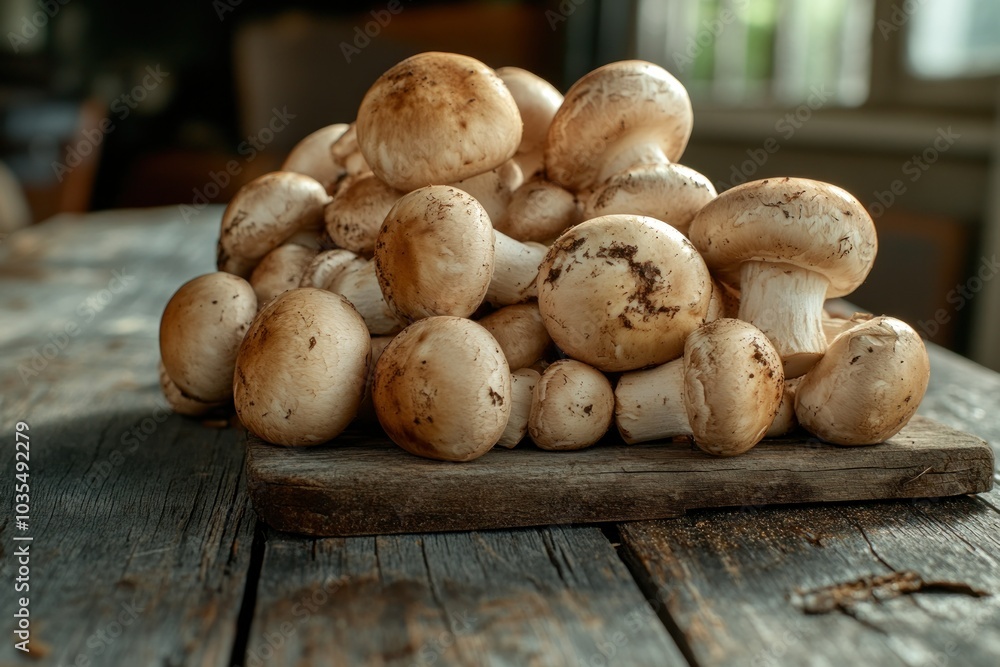 Fresh Mushrooms on a Rustic Wooden Table Fresh Mushrooms on a Rustic Wooden Table