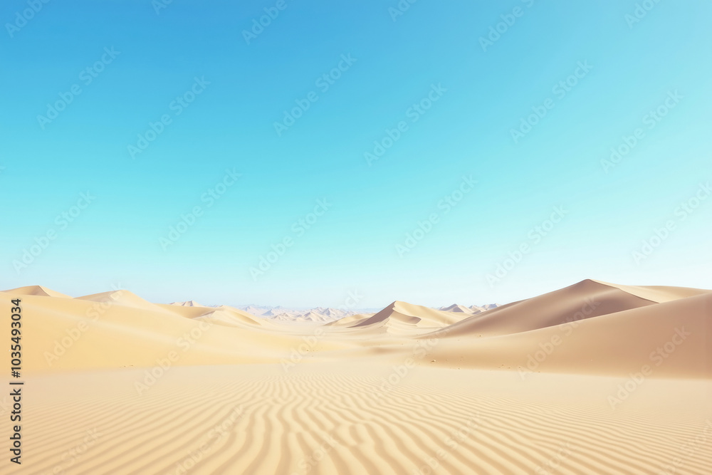 Golden light bathing sand dunes in empty desert landscape Golden light bathing sand dunes in empty desert landscape