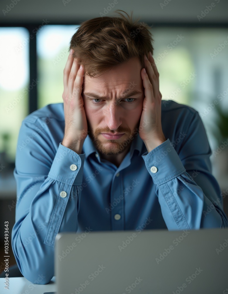 Overwhelmed Man Struggling with Work-Related Stress Overwhelmed Man Struggling with Work-Related Stress