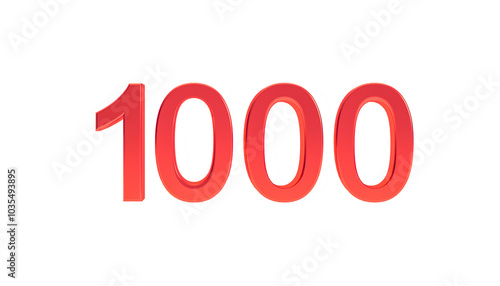 Number 1000 png, 3d red number one thousand isolated on transparent background.