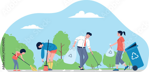 A group of people are cleaning up a park