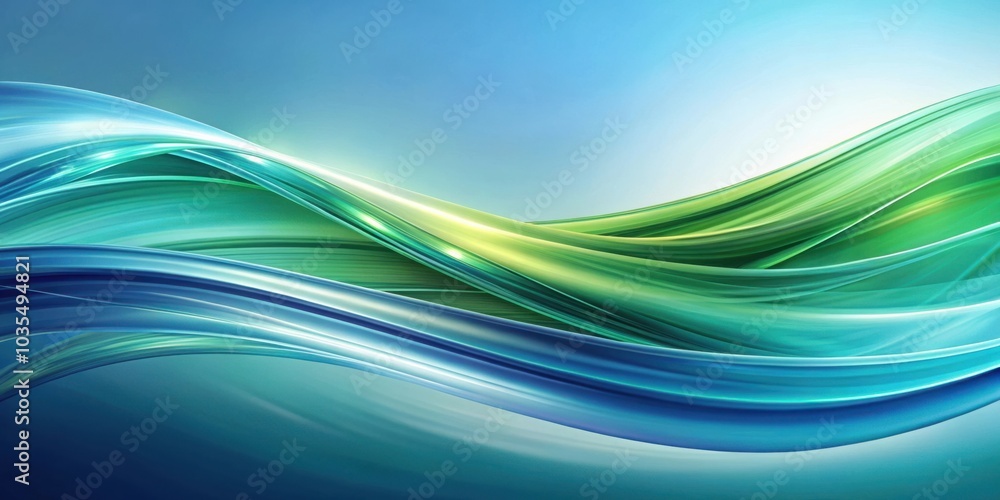 Fototapeta premium Abstract Swoosh of Vibrant Green and Blue Waves, a Digital Painting of Swirling and Intersecting Lines, Evoking a Sense of Movement and Energy
