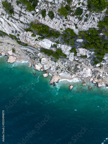 Adriatic Sea with coastal cliffs. Panorama, view from above. Croatia