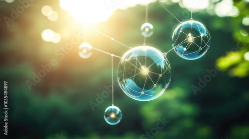 Wallpaper Mural Transparent Bubbles with Data Connections in Nature Light Torontodigital.ca