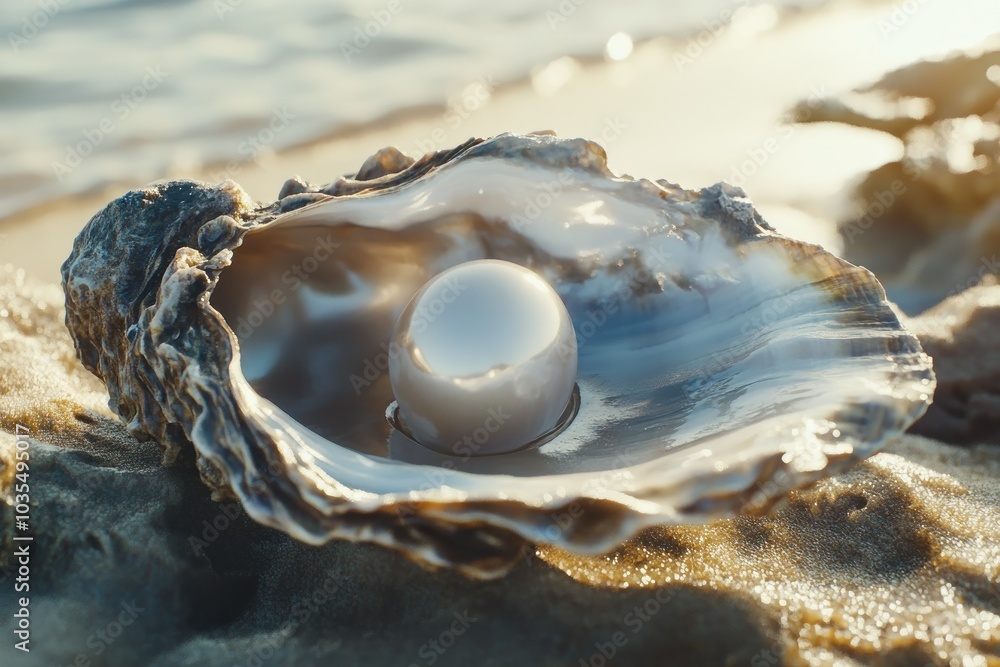 Elegant Oyster Shell with Shining Pearl Revealed Elegant Oyster Shell with Shining Pearl Revealed