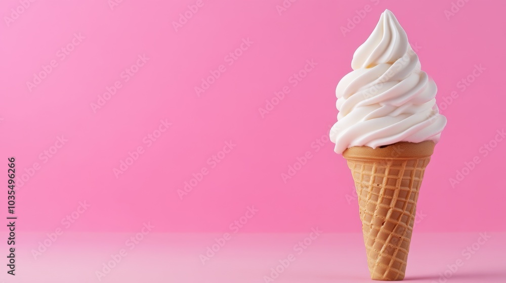 Crispy whim ice cream cone against vibrant pink background