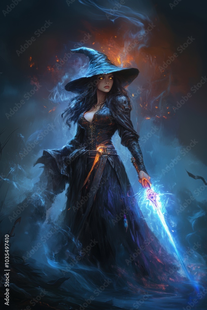 Obraz premium portrait of a witch in costume with a sword.