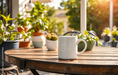 Wallpaper Mural Mug on a outdoor café table for mockup Torontodigital.ca