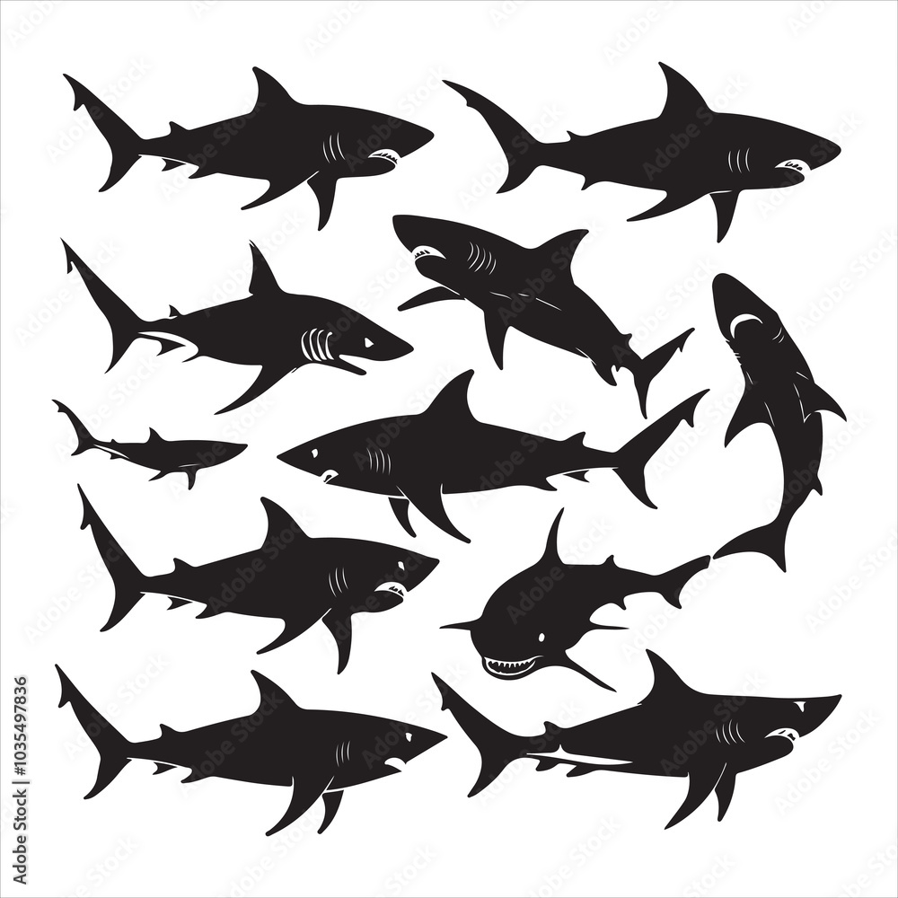 set of vector shark silhouette set of vector shark silhouette