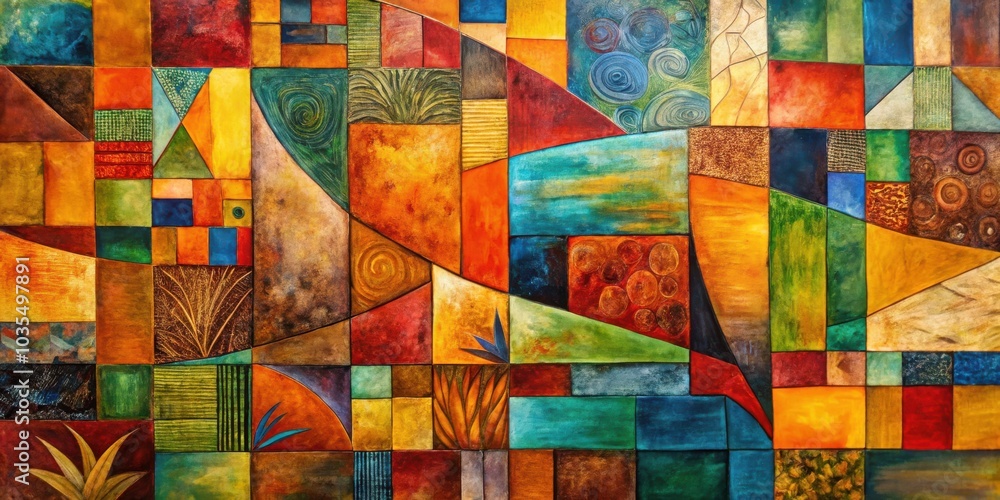 An abstract composition of vibrant colors and geometric shapes arranged in a grid pattern, evoking a sense of dynamic energy and visual complexity An abstract composition of vibrant colors and geometric shapes arranged in a grid pattern, evoking a sense of dynamic energy and visual complexity