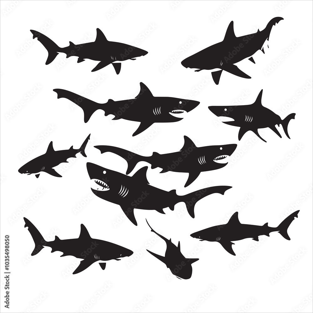set of vector shark silhouette set of vector shark silhouette