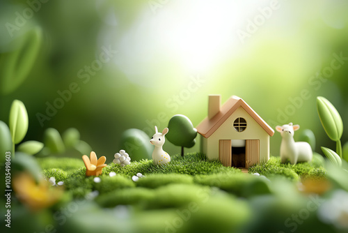 Wallpaper Mural Tiny farm animals around a sustainable barn, miniature ecofarm landscape, 3D illustration Torontodigital.ca