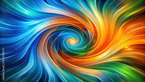 Abstract Swirling Lines of Blue, Orange, and Green Forming a Vortex of Color