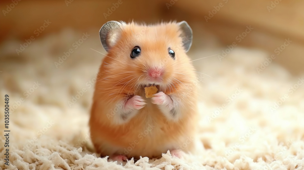 This charming hamster holds a small treat, showcasing its adorable features and fluffy fur, perfect for animal lovers and pet enthusiasts.