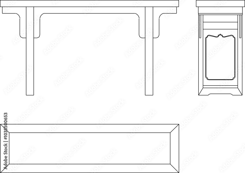 Vector sketch illustration of the silhouette of a long dining table design with classic vintage ethnic traditional decoration Vector sketch illustration of the silhouette of a long dining table design with classic vintage ethnic traditional decoration