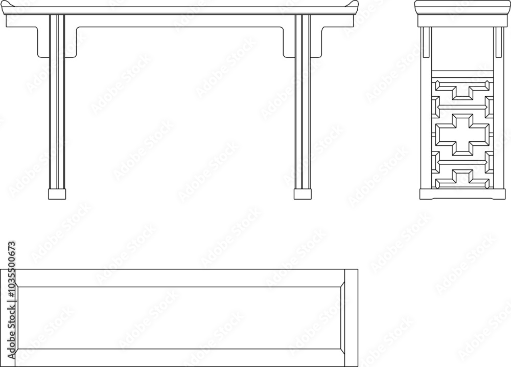 Vector sketch illustration of the silhouette of a long dining table design with classic vintage ethnic traditional decor ornaments Vector sketch illustration of the silhouette of a long dining table design with classic vintage ethnic traditional decor ornaments