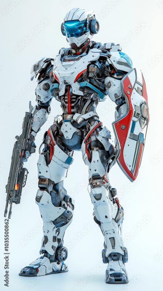 highly detailed futuristic mecha robot in full-body view, with intricate armor plating, mechanical joints highly detailed futuristic mecha robot in full-body view, with intricate armor plating, mechanical joints