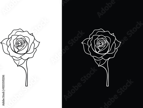 Rose flower line out icon vector on white background.	