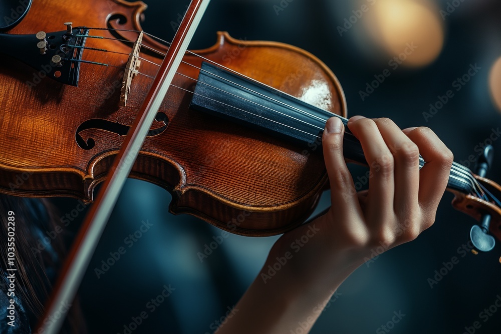A violinist's hands gracefully maneuver the strings of a violin as they perform passionately during a concert. The atmosphere is intimate and filled with emotion. Generative AI A violinist's hands gracefully maneuver the strings of a violin as they perform passionately during a concert. The atmosphere is intimate and filled with emotion. Generative AI