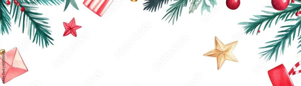 Fototapeta premium Holiday banner clipart Christmasthemed flat design top view festive message watercolor Triadic Color Scheme