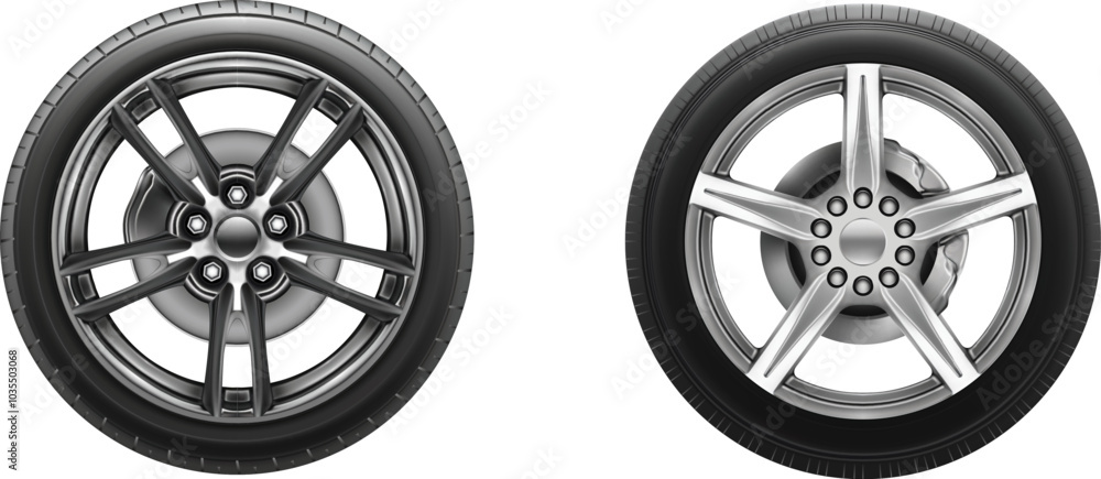 High-quality 3D vector illustration of car wheels with detailed rims ...
